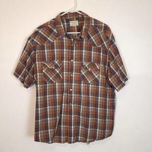 American Eagle Outfitters Men's Short Sleeve Plaid Snapfront Sz LG